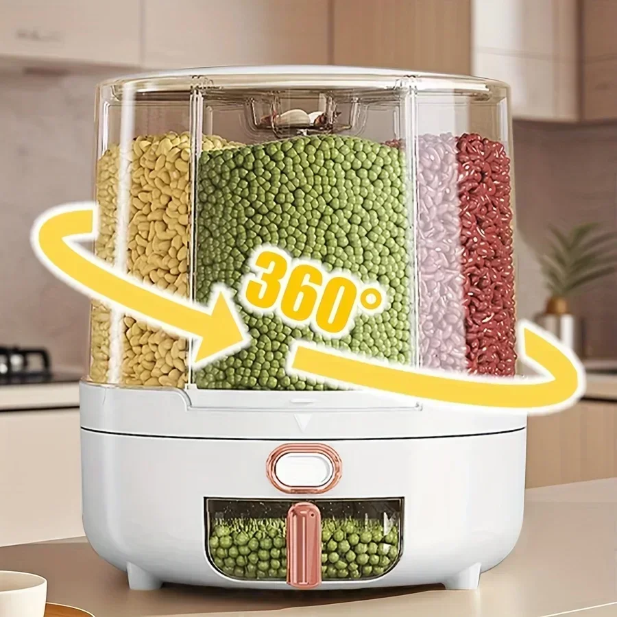Kitchen Gadgets Organizer - 6-Compartment 360° Rotating Airtight Food Storage